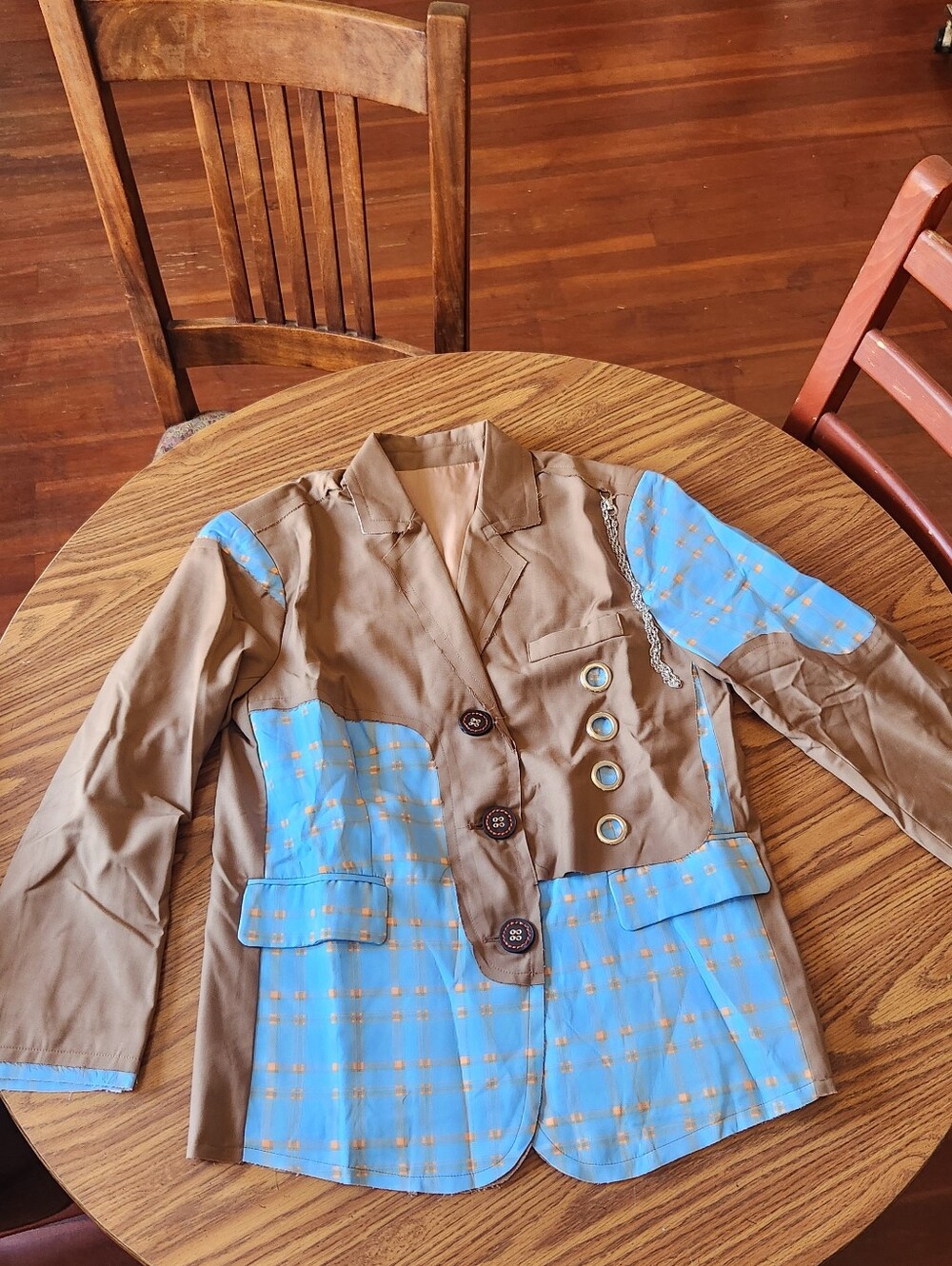 Women’s Chic  Blazer By Innovare Denim Brown & Blue Plaid - Picture 4 of 9